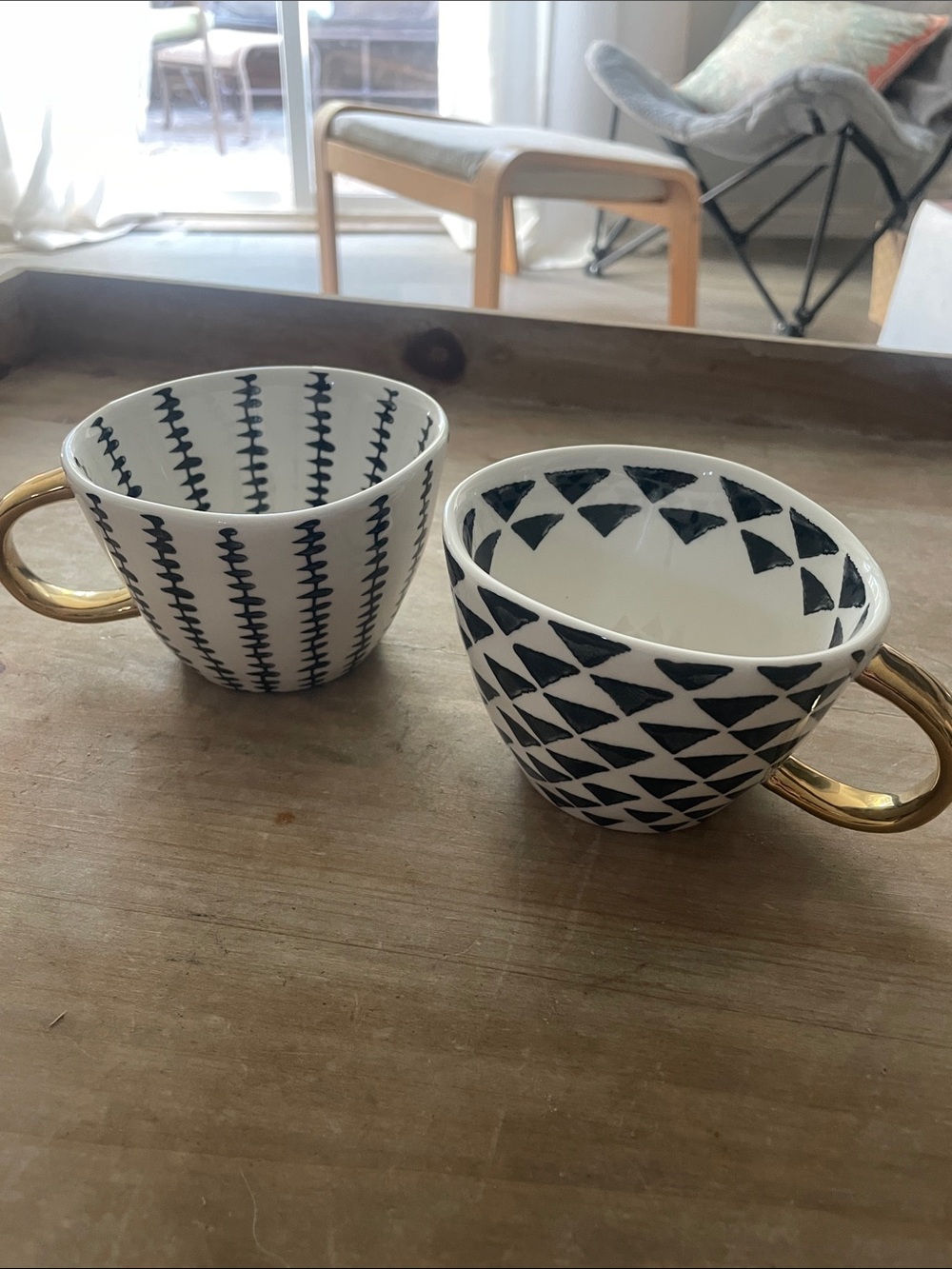 World Market Black & White Pattern Ceramic Coffee Mugs - Set of 2 very nice !
